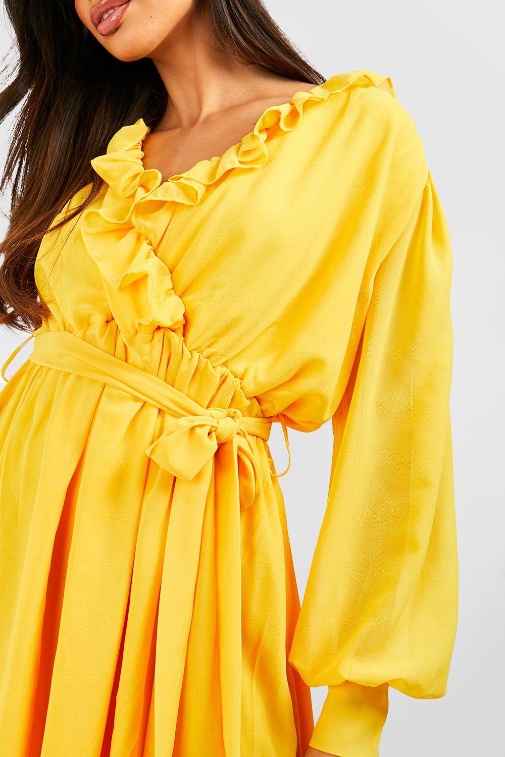 Frill Detail Belted Skater Dress boohoo IE