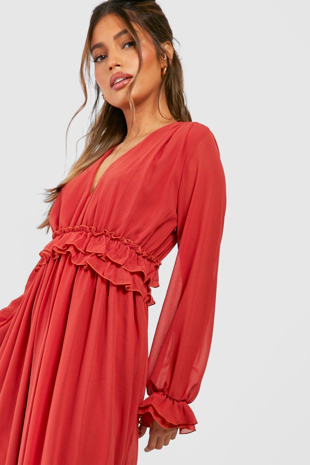 Ruffled V-Neck Midi Dress