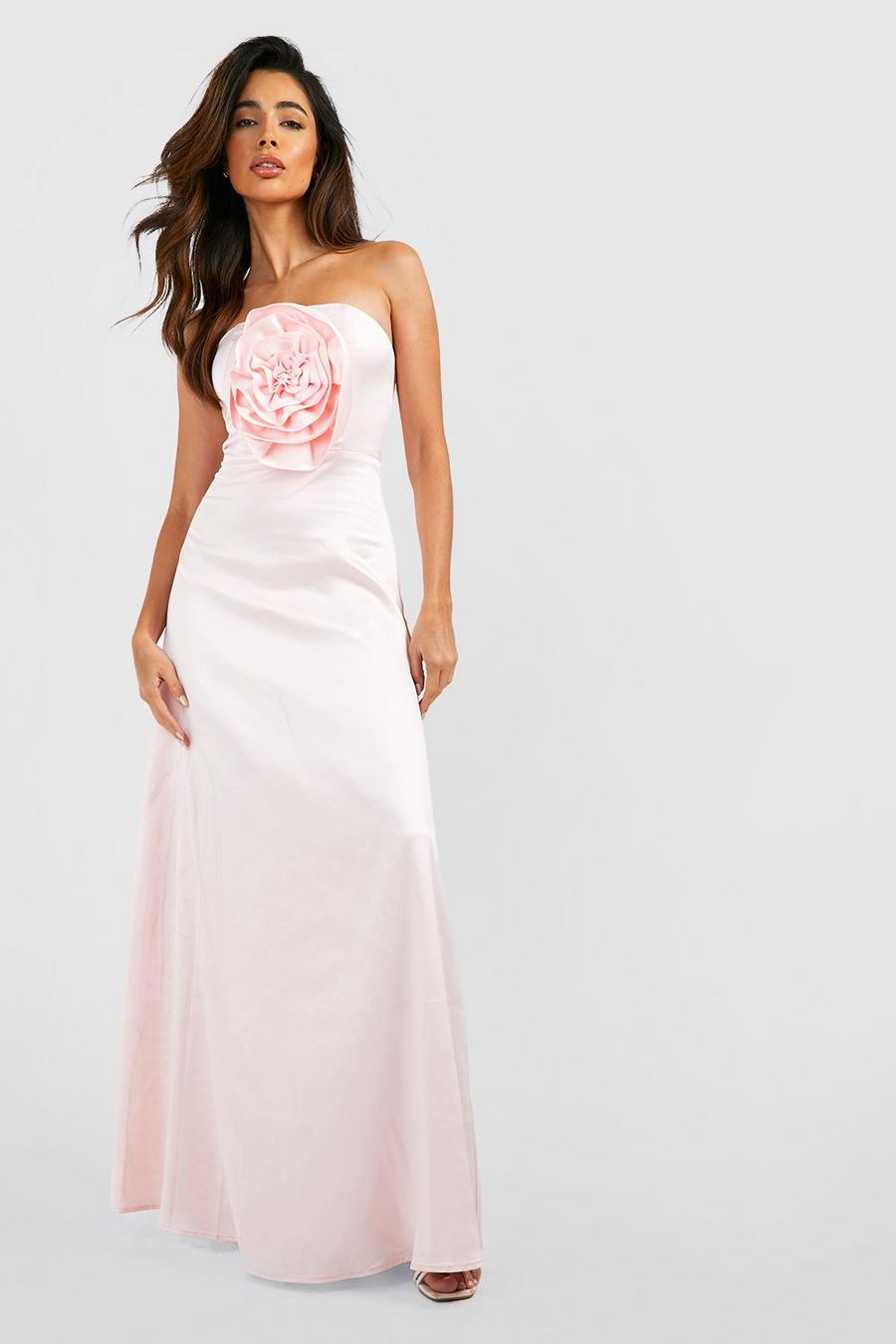 Blush pink Rose Detail Bandeau Maxi Dress