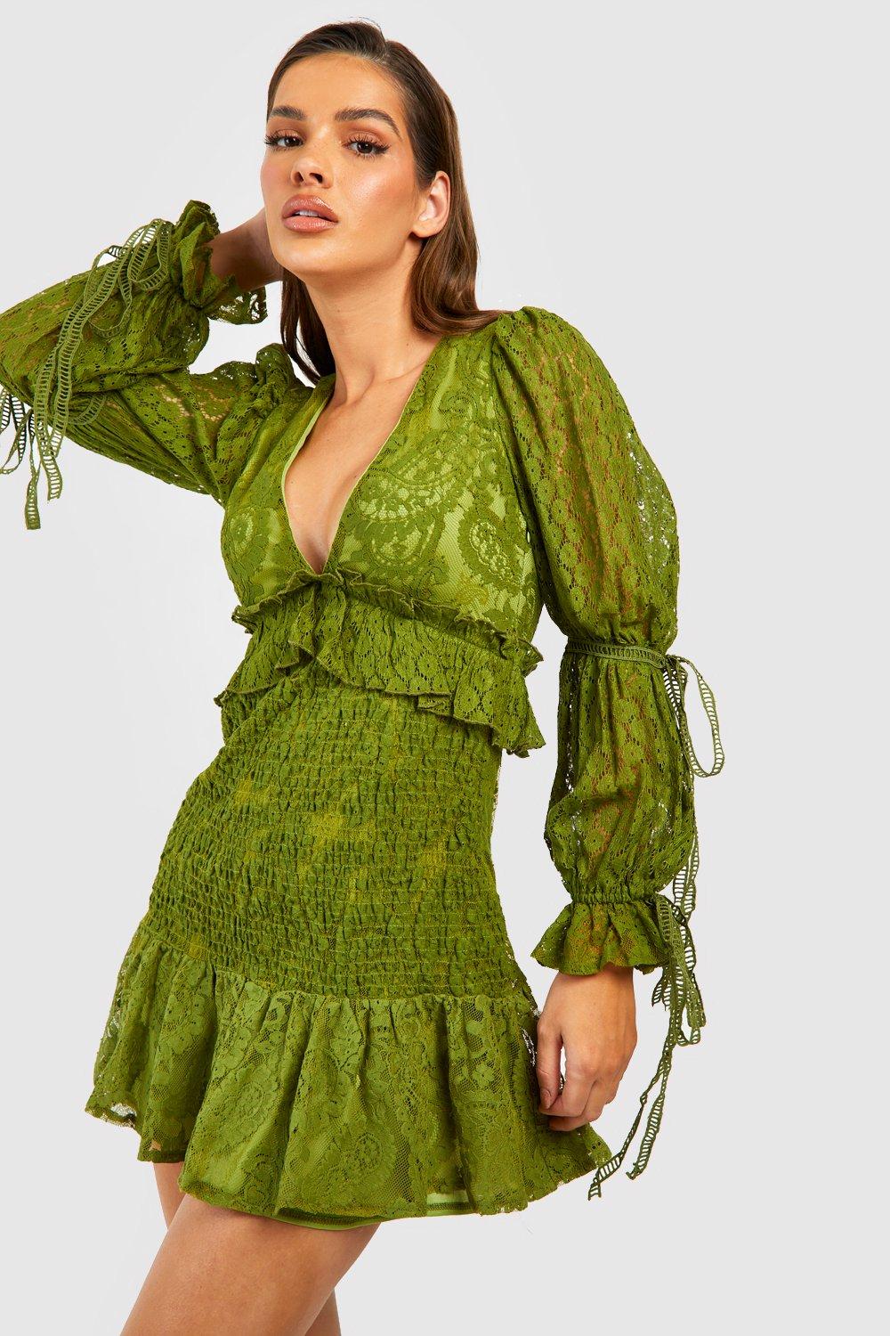 Boohoo green lace outlet dress