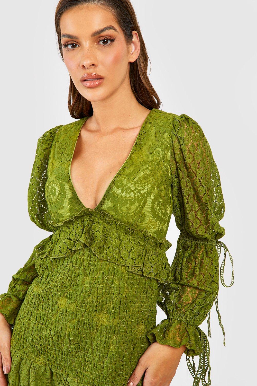 Boohoo green lace outlet dress