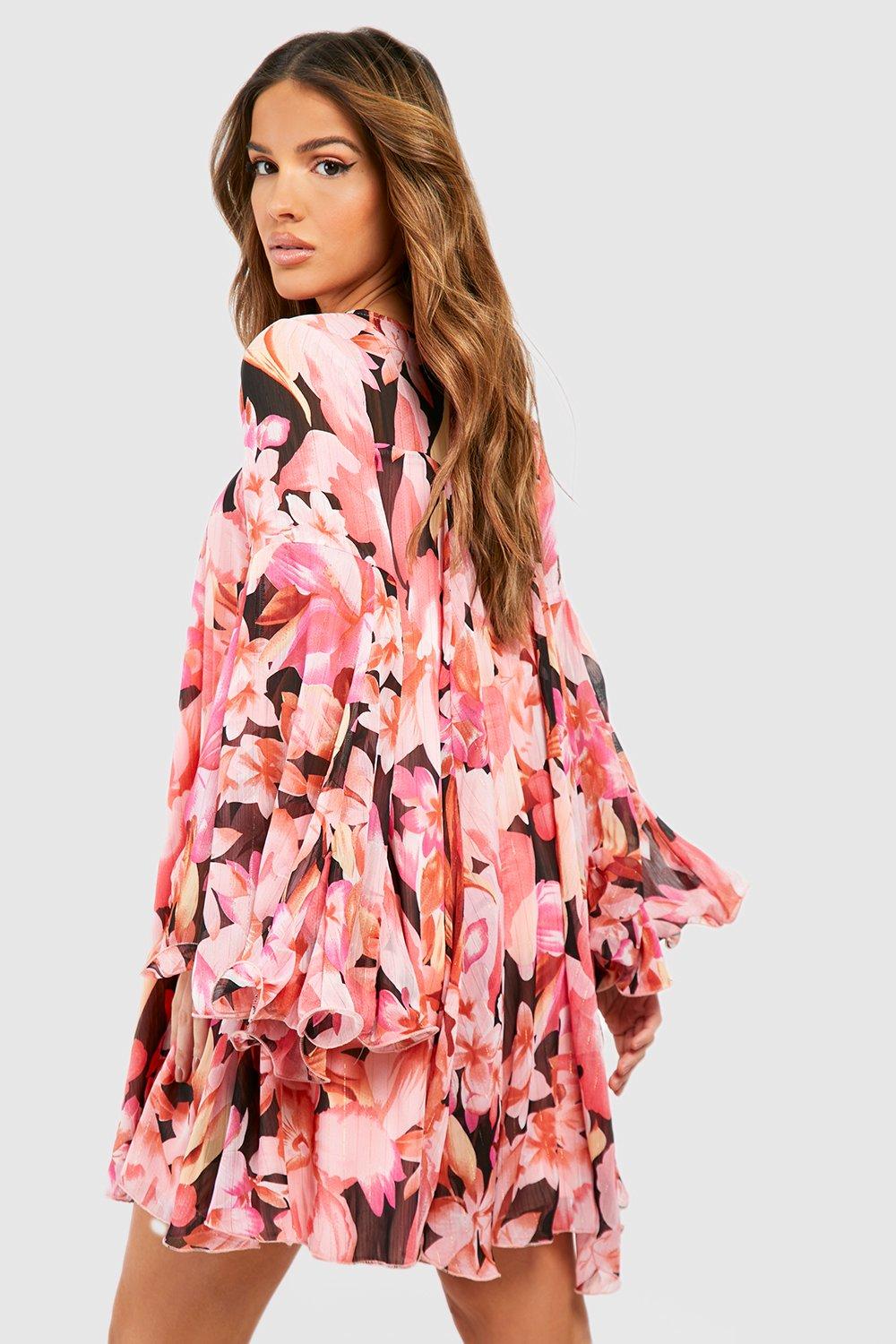 Flared floral print dress sale