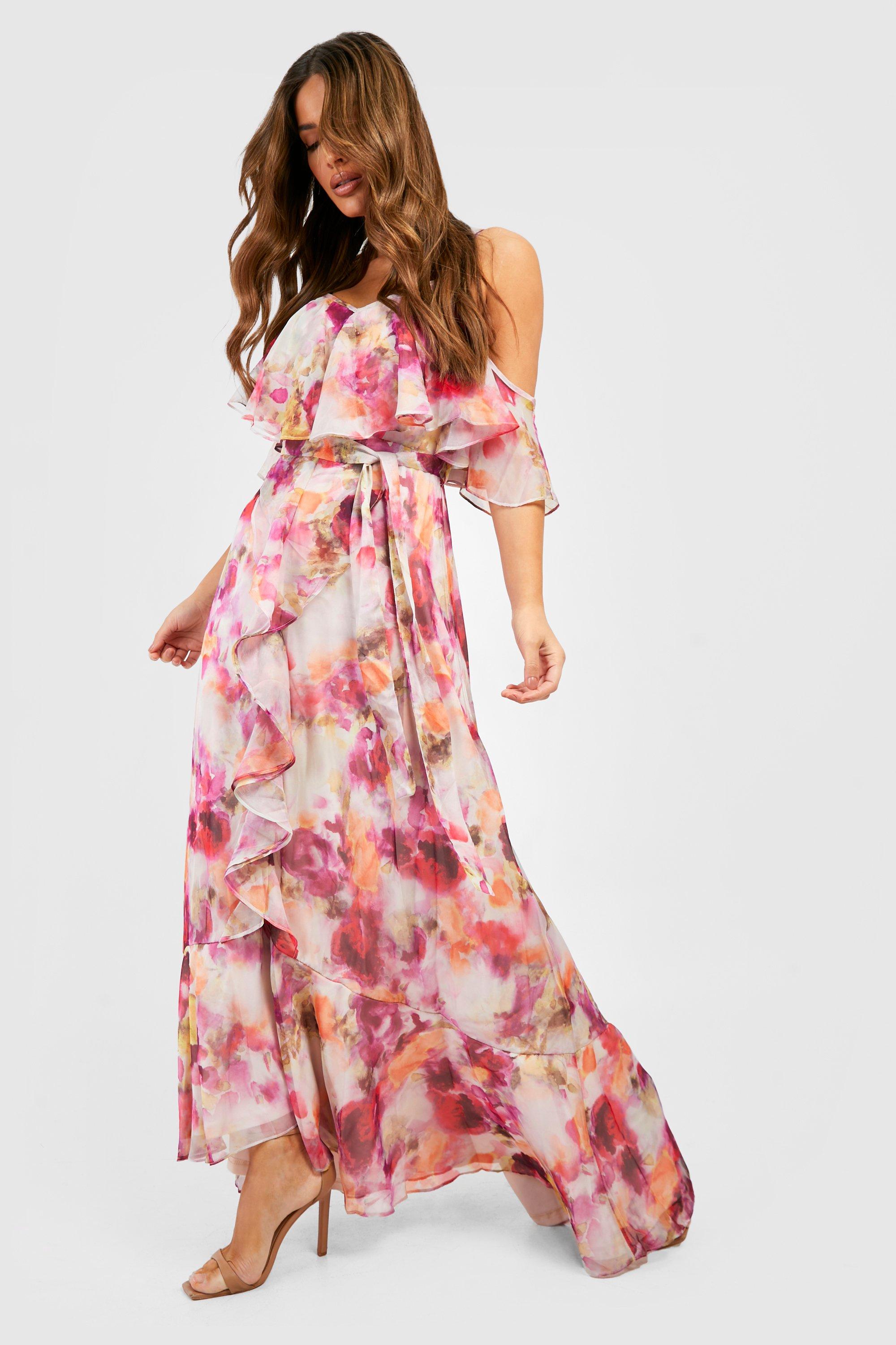 Boohoo pink 2024 floral dress