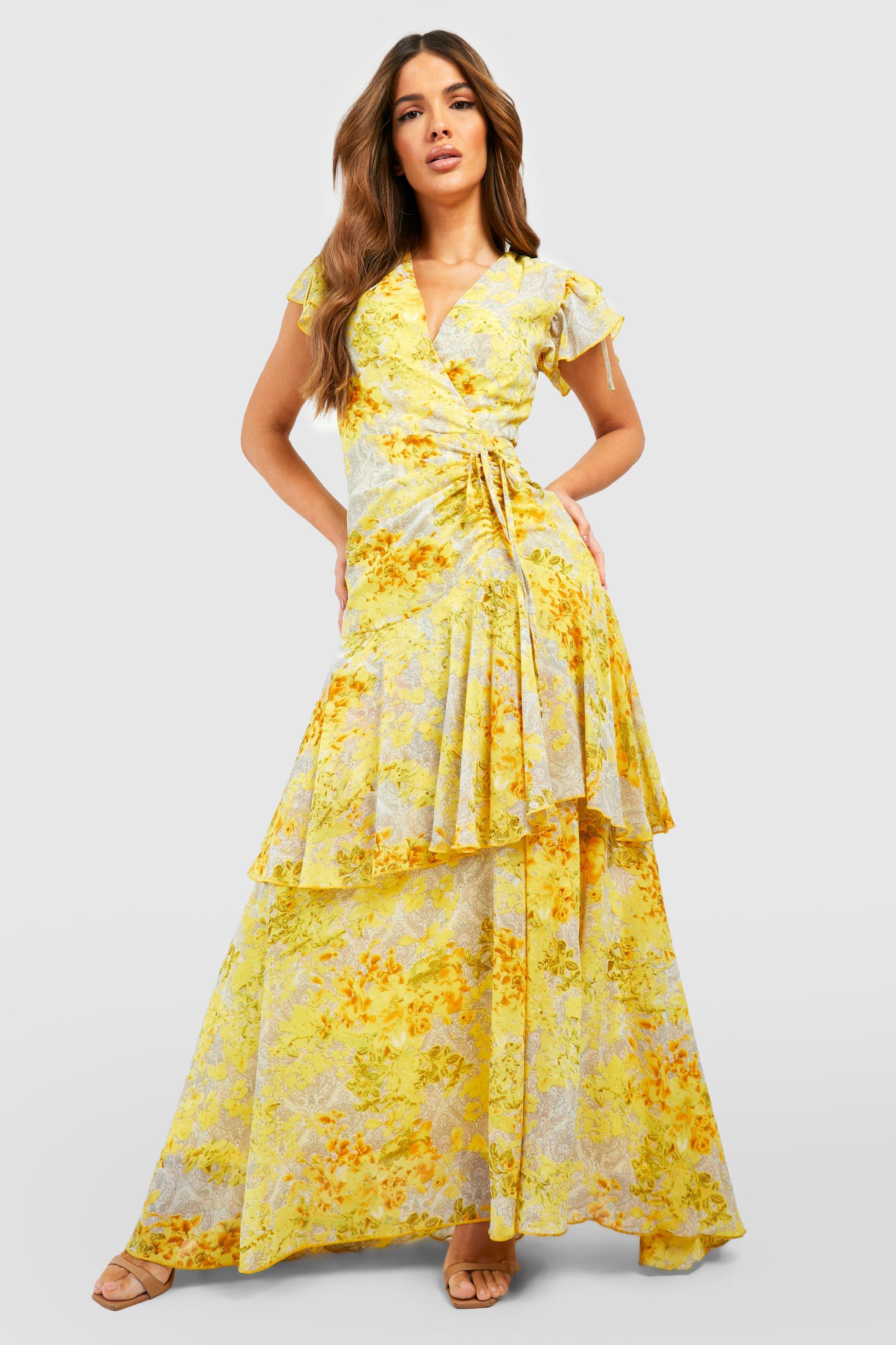 Long yellow flower clearance dress