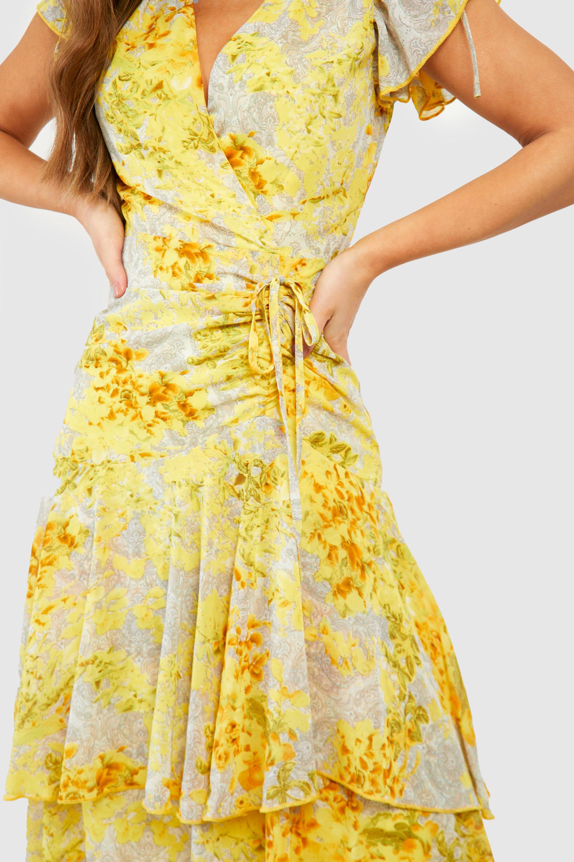 Yellow floral cocktail hot sale dress