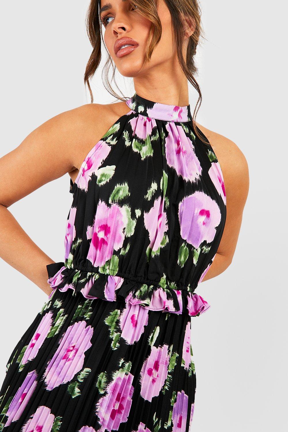 On a High Neck Floral Maxi Dress