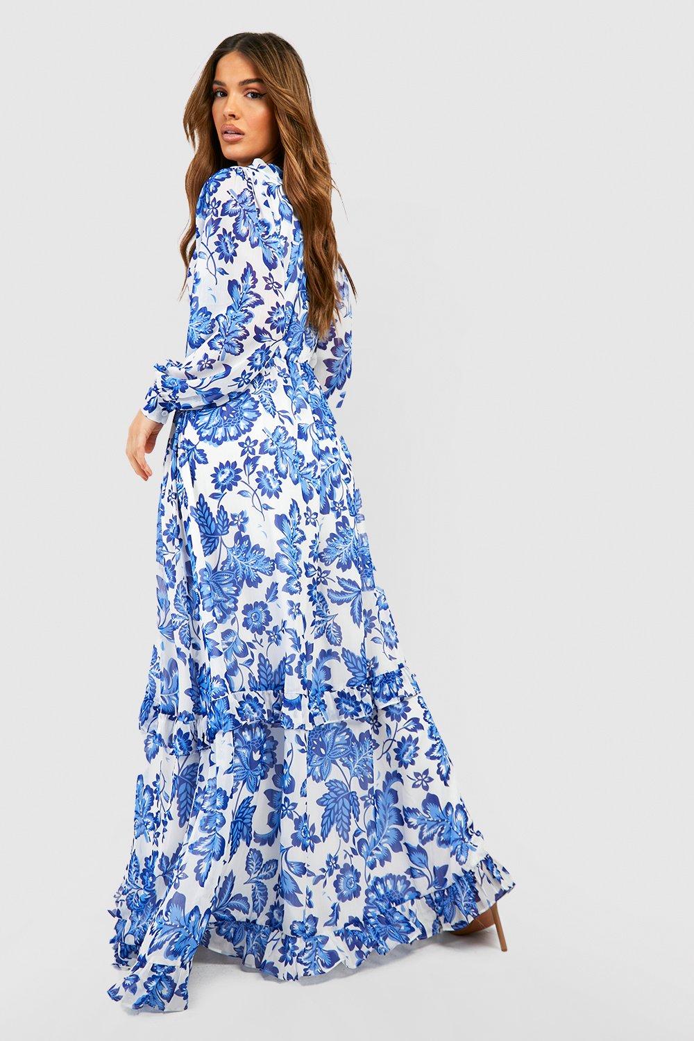 Floral Print Ruffle Detail Maxi Dress | boohoo USA