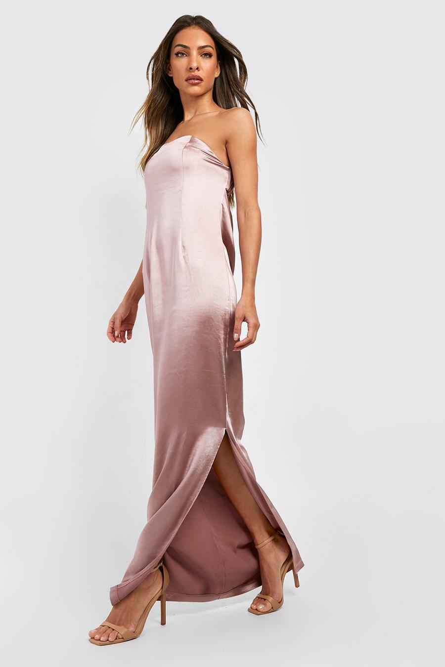 Champagne Satijnen Strapless Cut Out Maxi Jurk image number 1