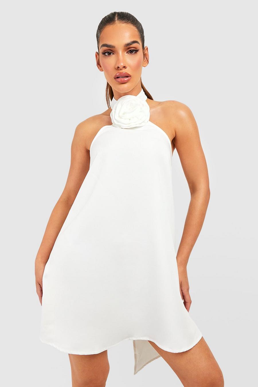 White Rose Detail Halter Neck Mini Dress image number 1