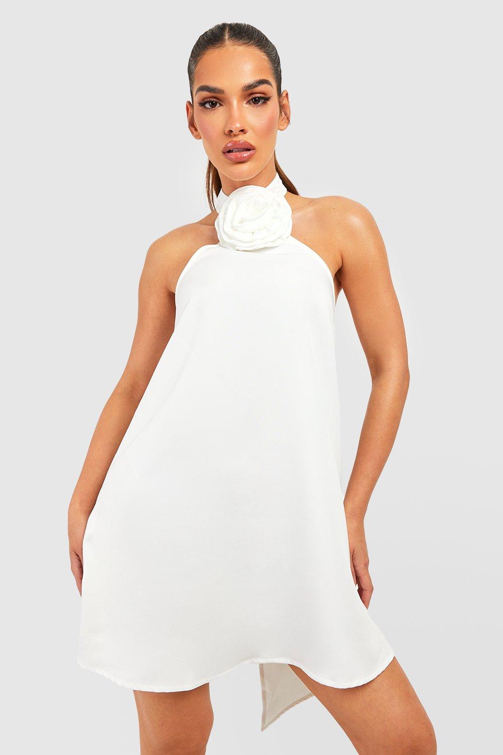 Rose Detail Halter Neck Mini Dress | boohoo