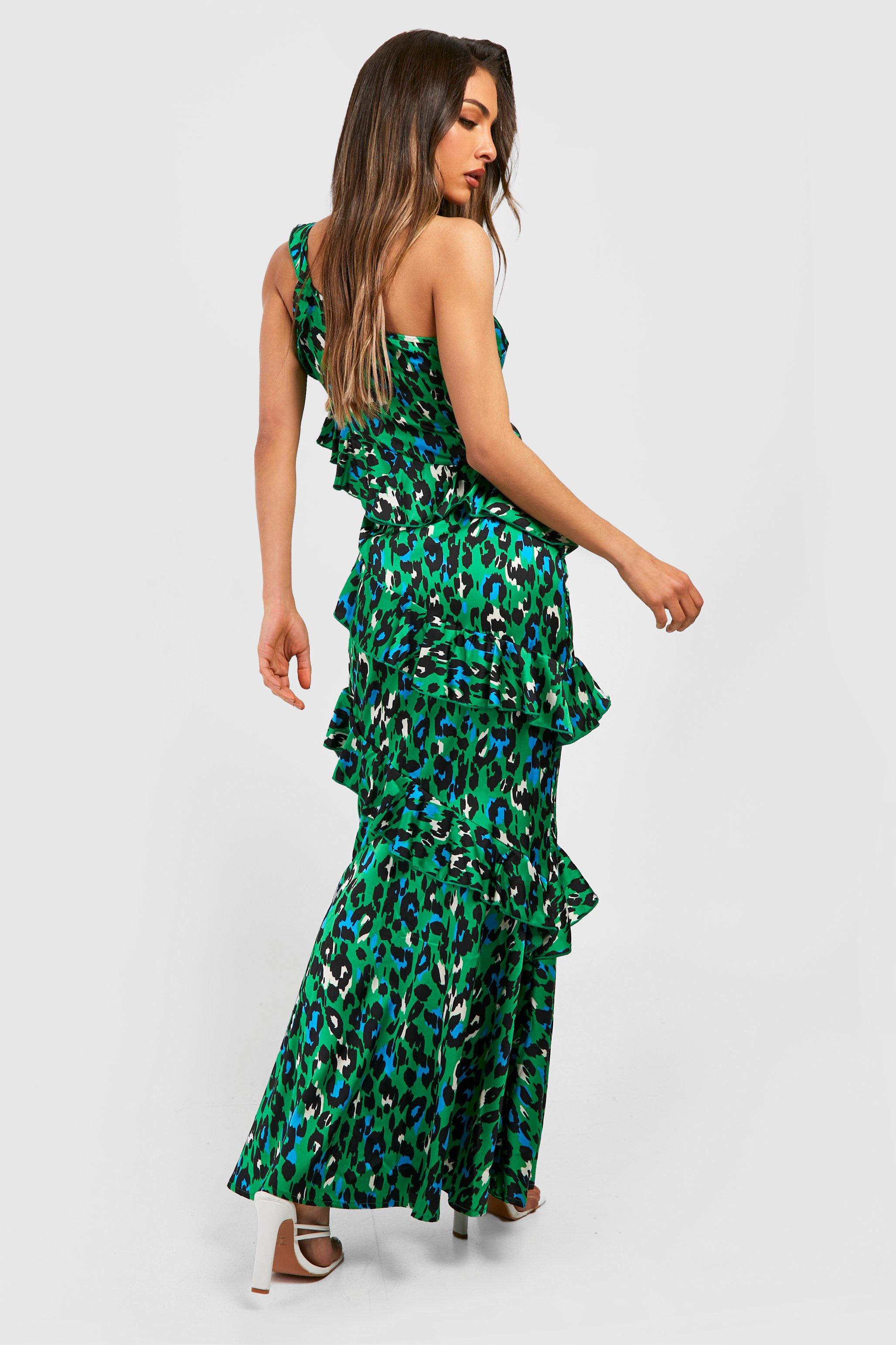 Green animal print maxi dress sale