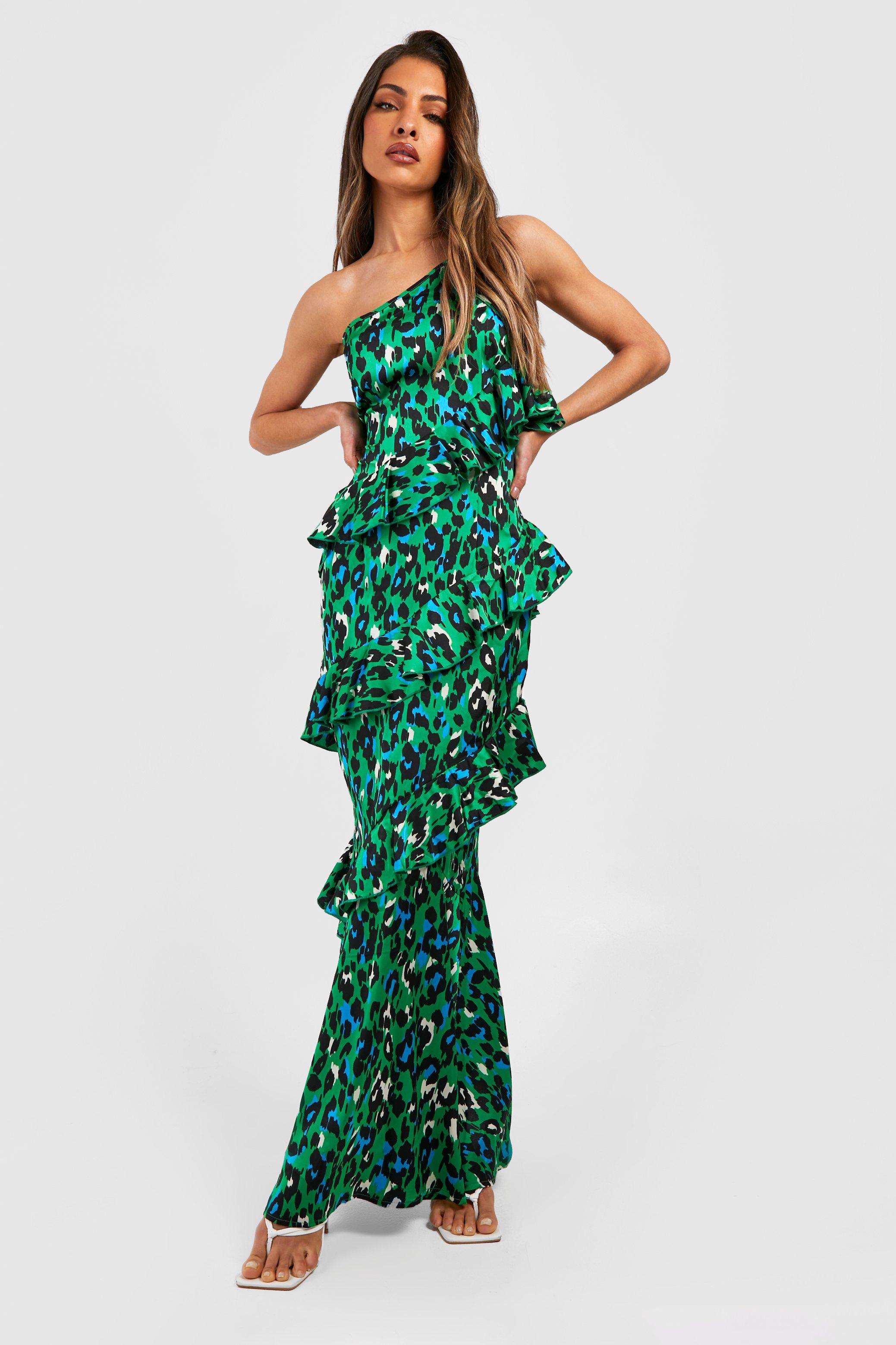 Boohoo green leopard print dress sale