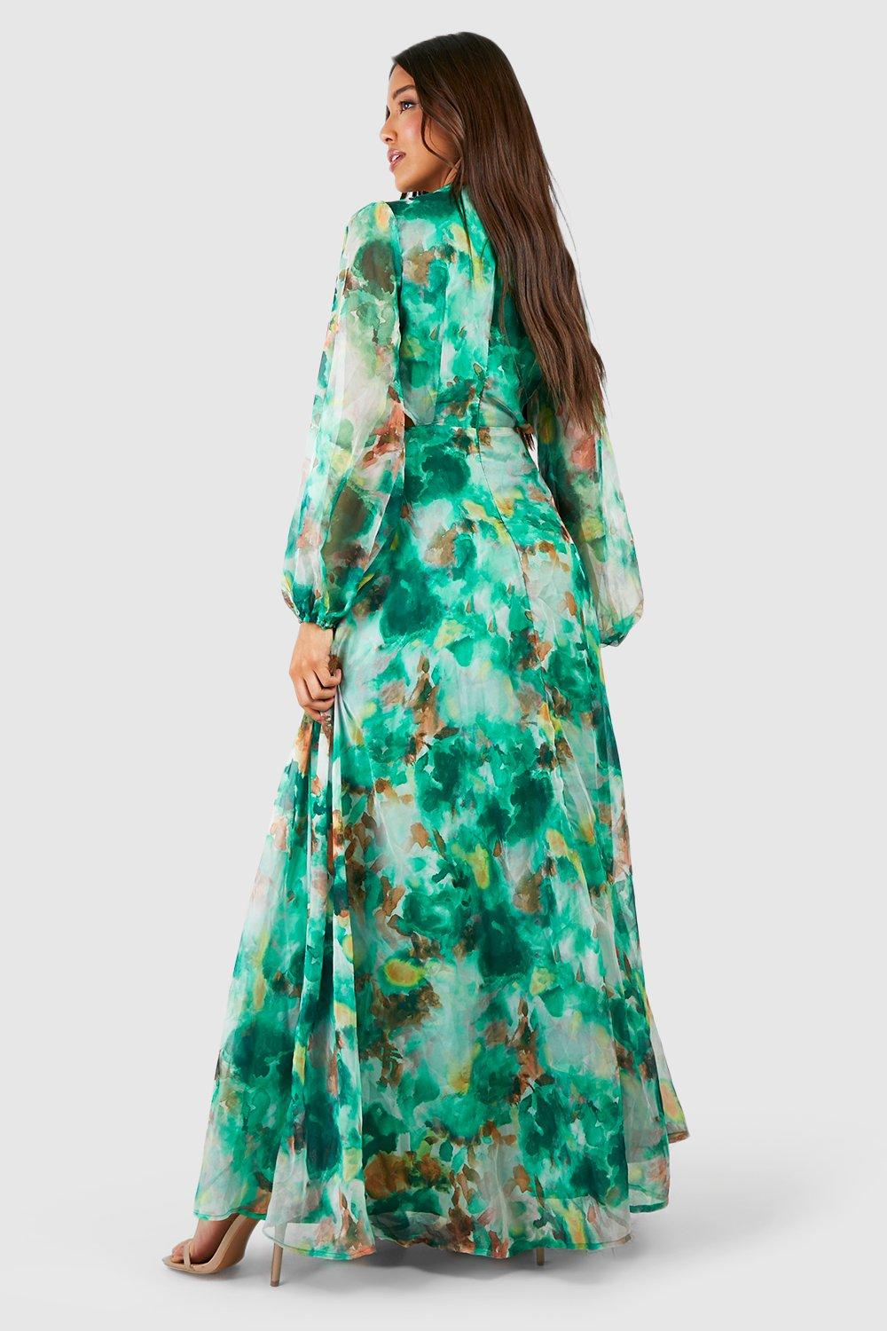 Floral Print Chiffon Cut Out Maxi Dress