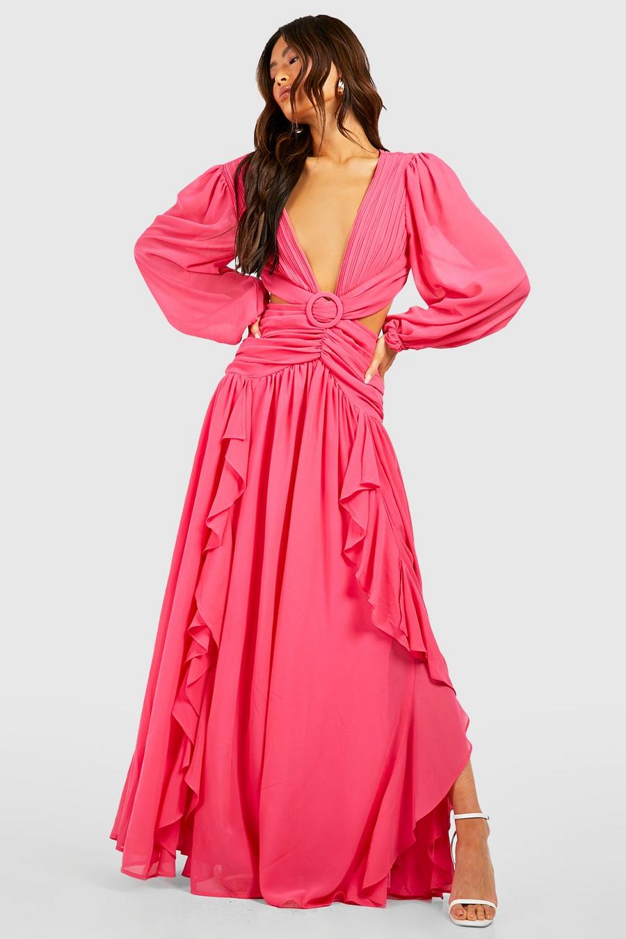 Hot pink Cut Out Ruffle Maxi Dress image number 1