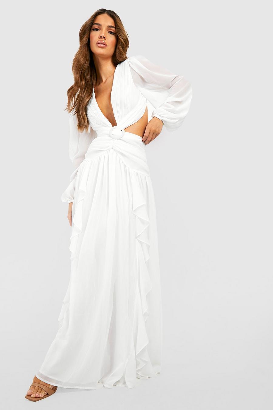 Ivory Cut Out Ruffle Maxi Dress image number 1