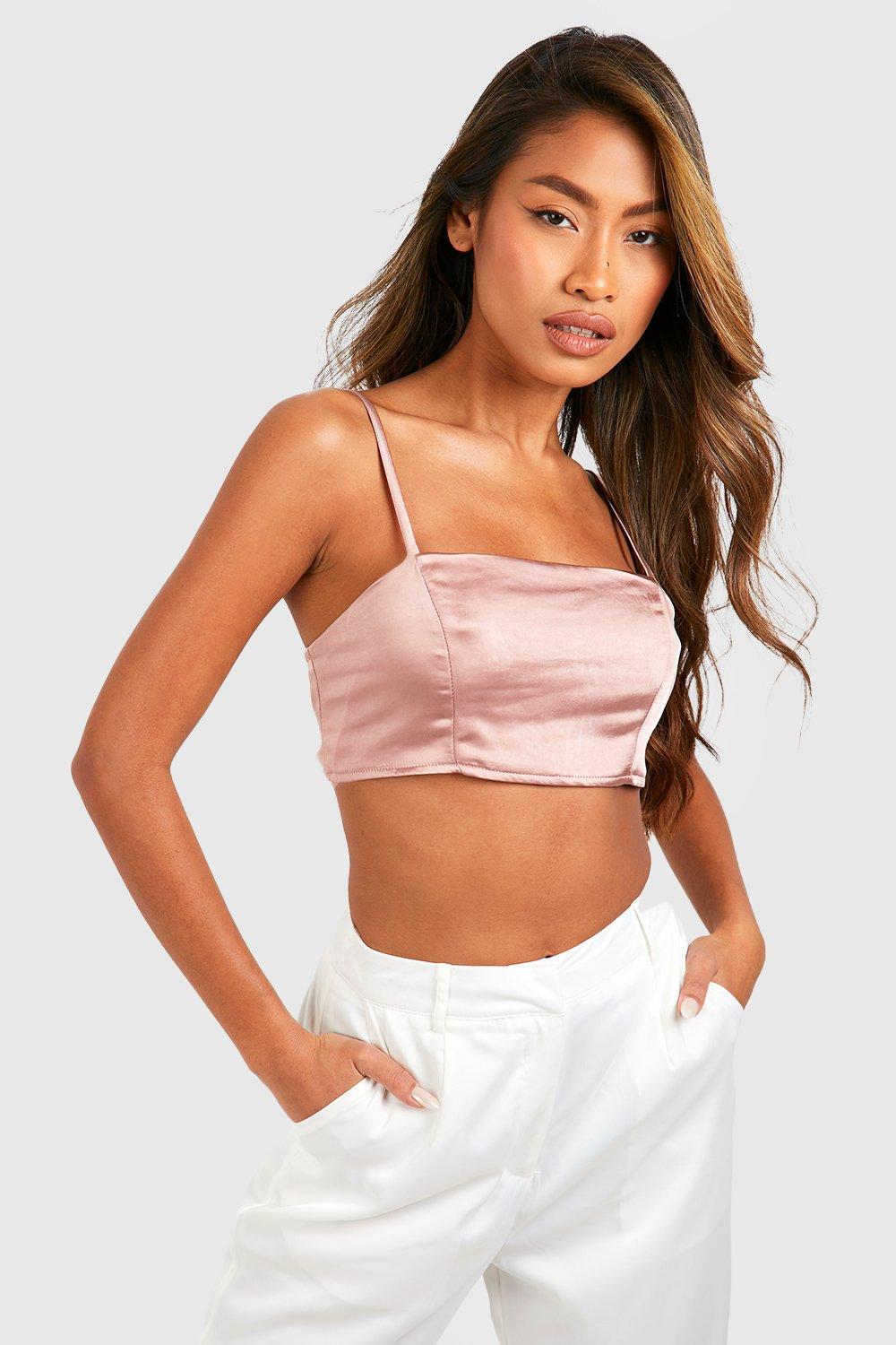 Champagne satin cheap crop top