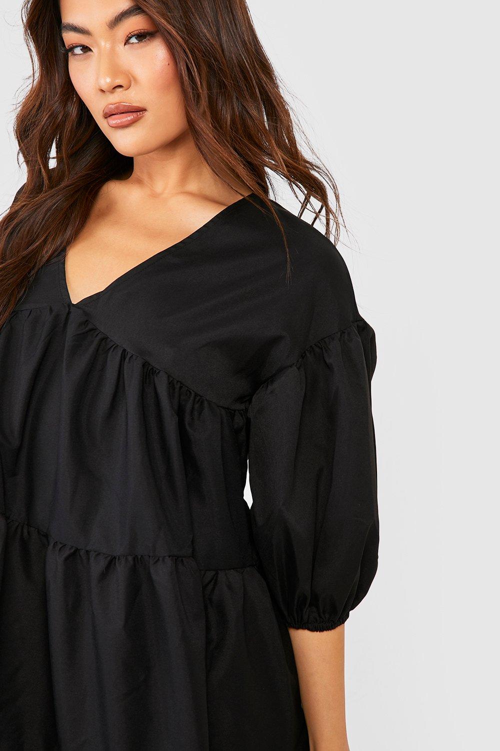 Boohoo black 2025 smock dress