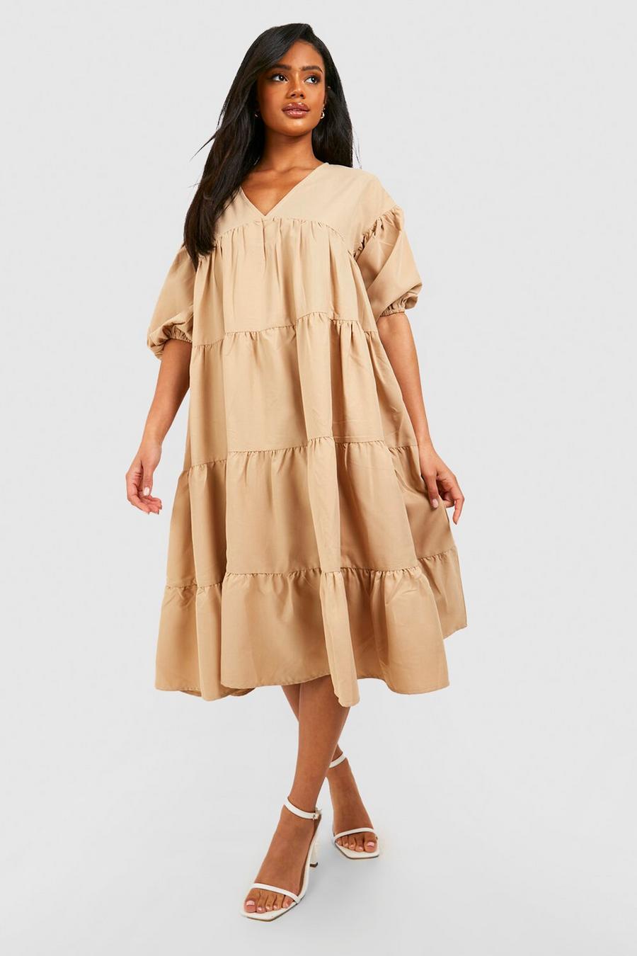 Stone Tiered Oversized Woven Smock Dress image number 1