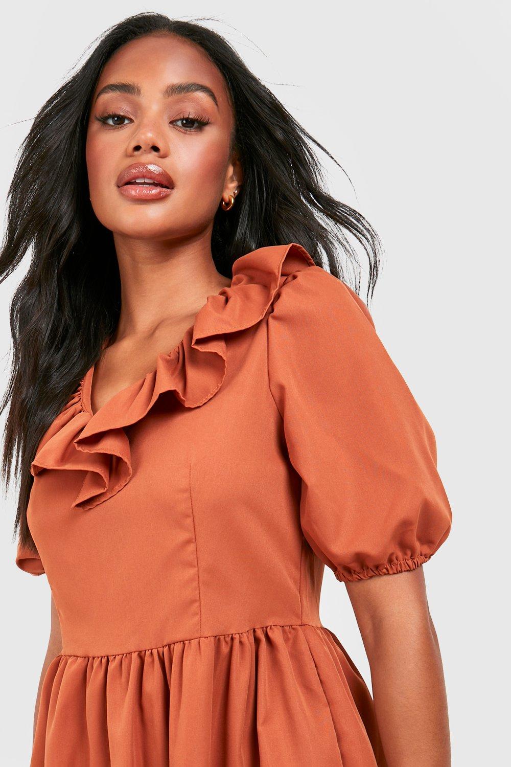 Boohoo basic clearance ruffle trim dress