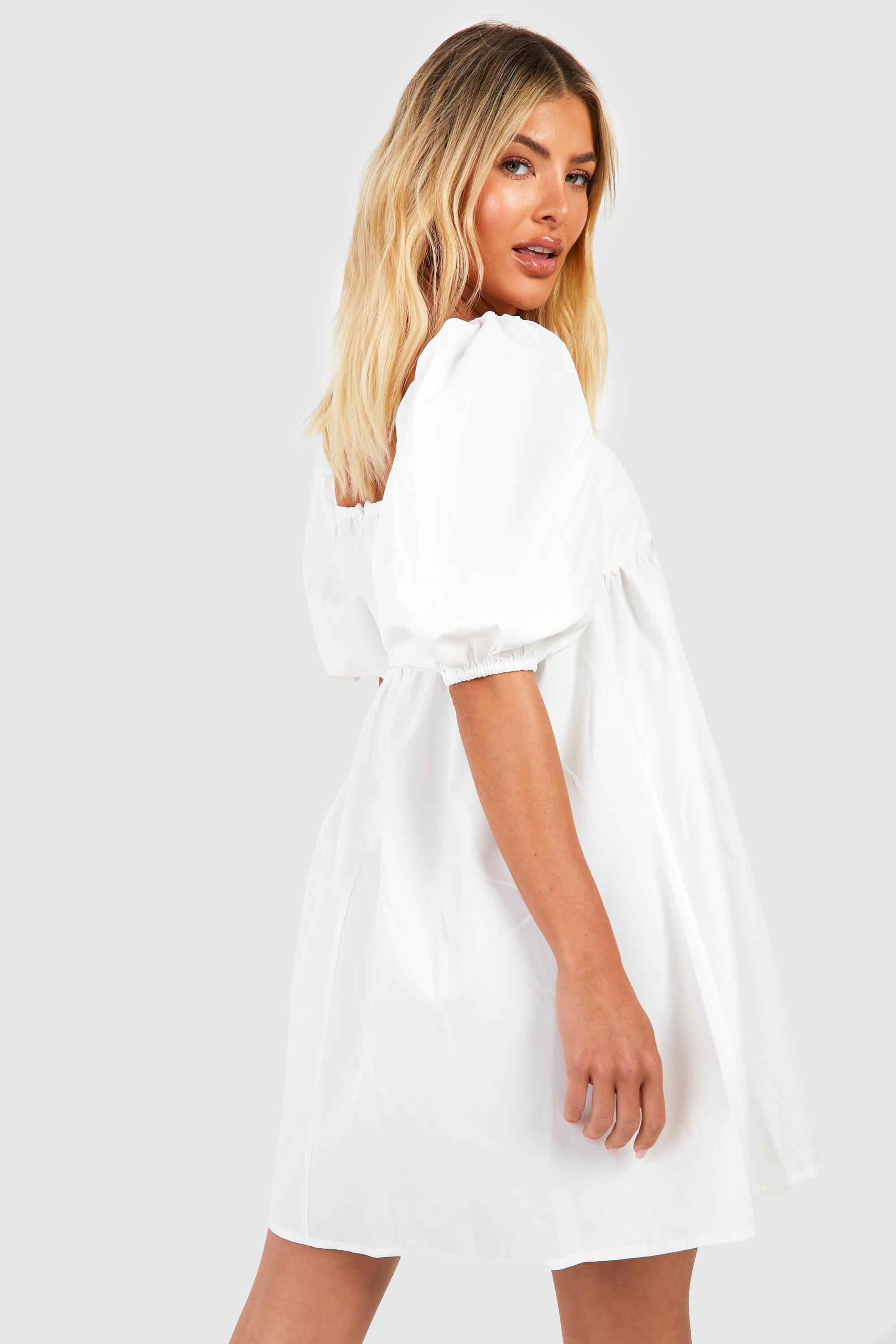 Boohoo white smock dress sale