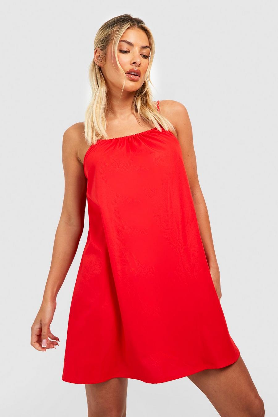 Red Strappy Smock Dress
