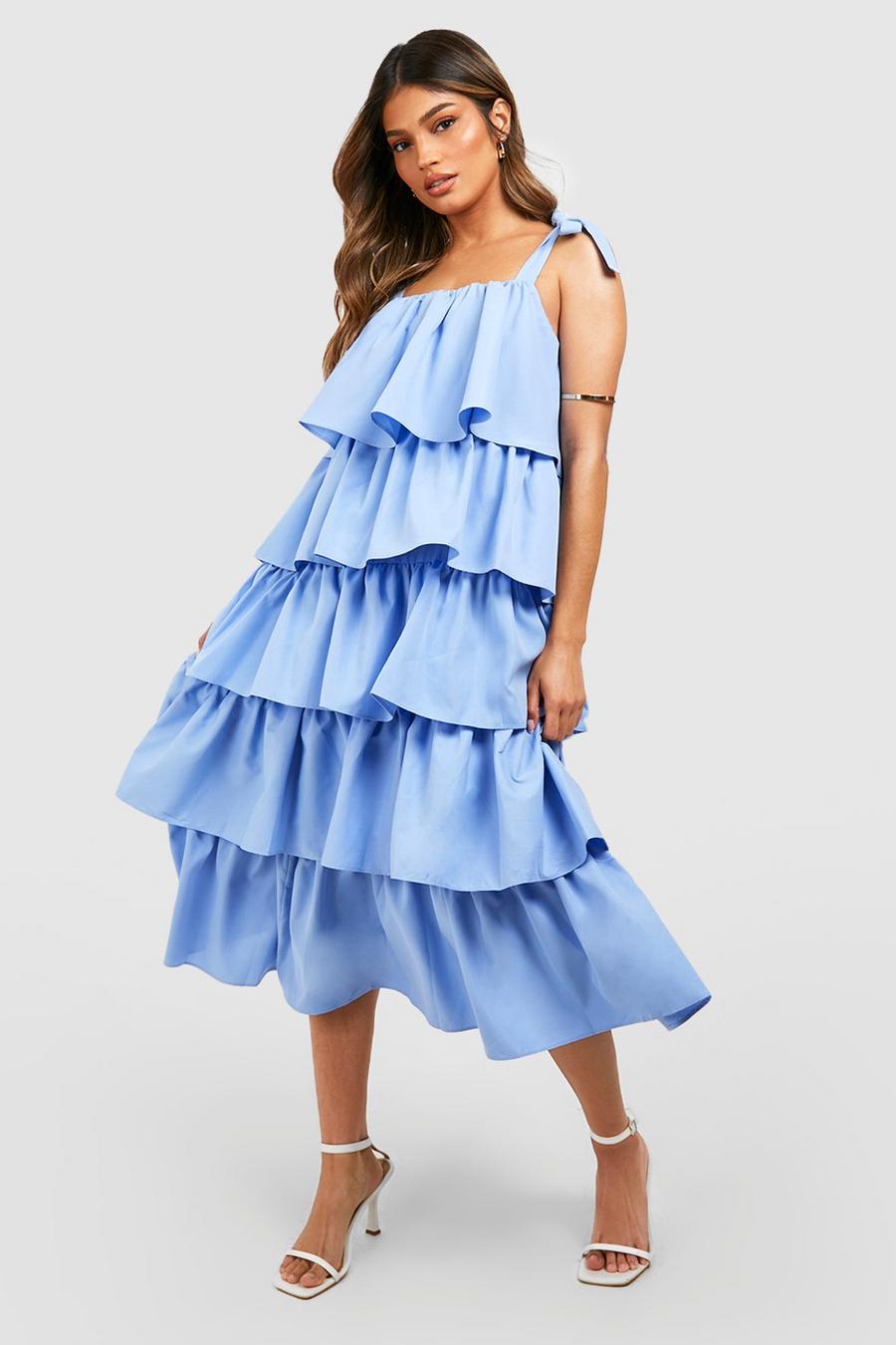 Blue Ruffle Tiered Midi Dress image number 1
