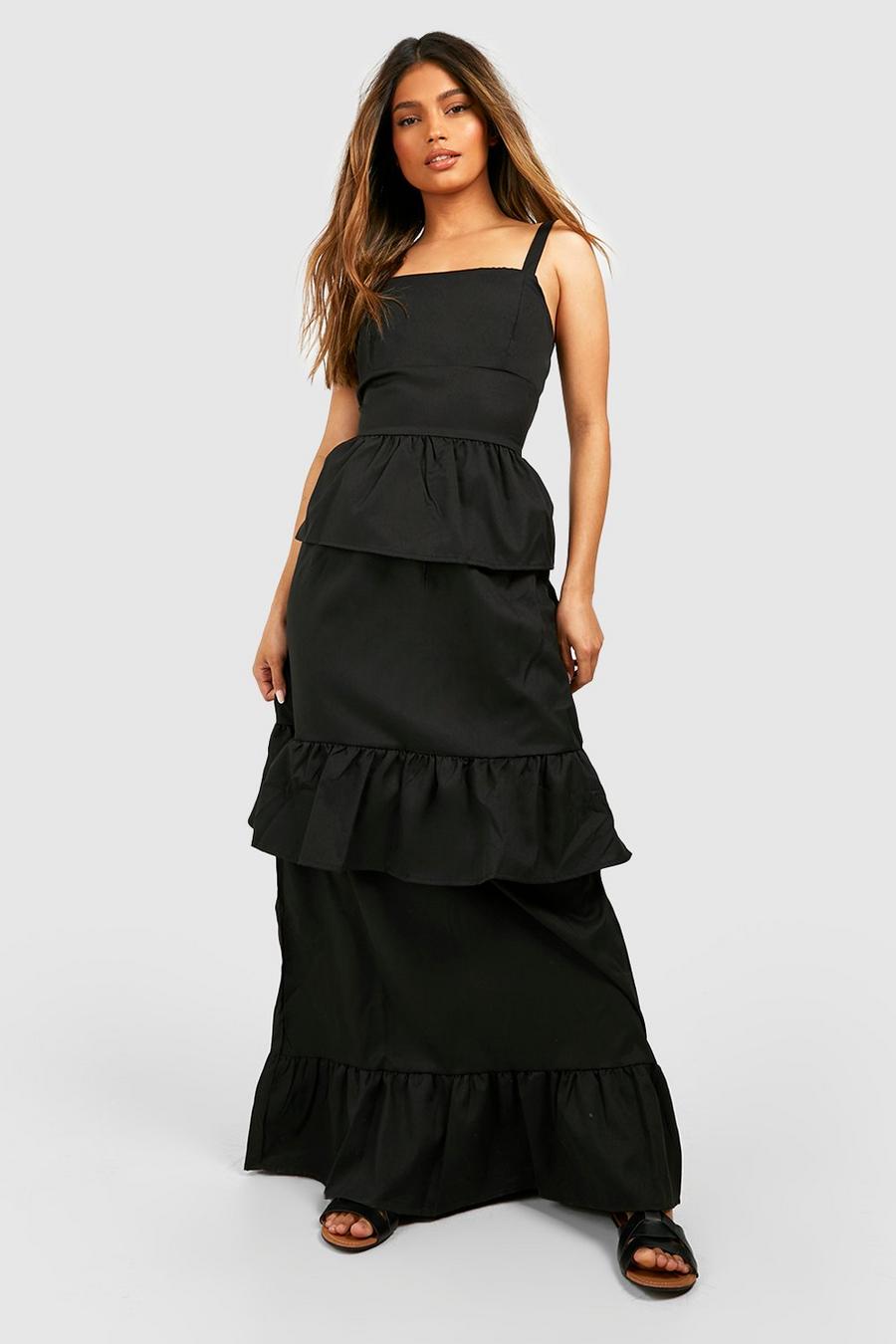 Black Ruffle Tiered Maxi Dress image number 1