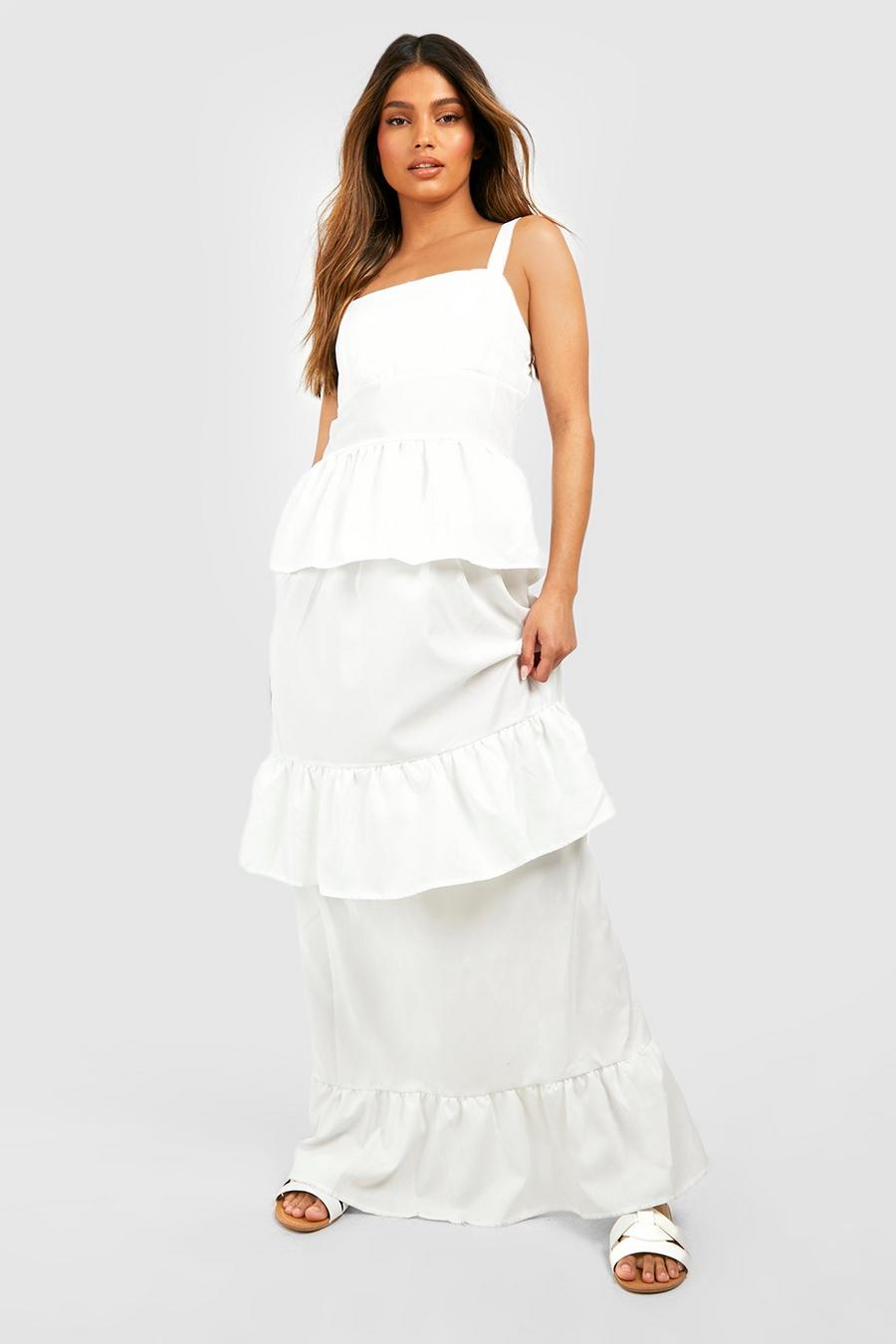 White Ruffle Tiered Maxi Dress image number 1
