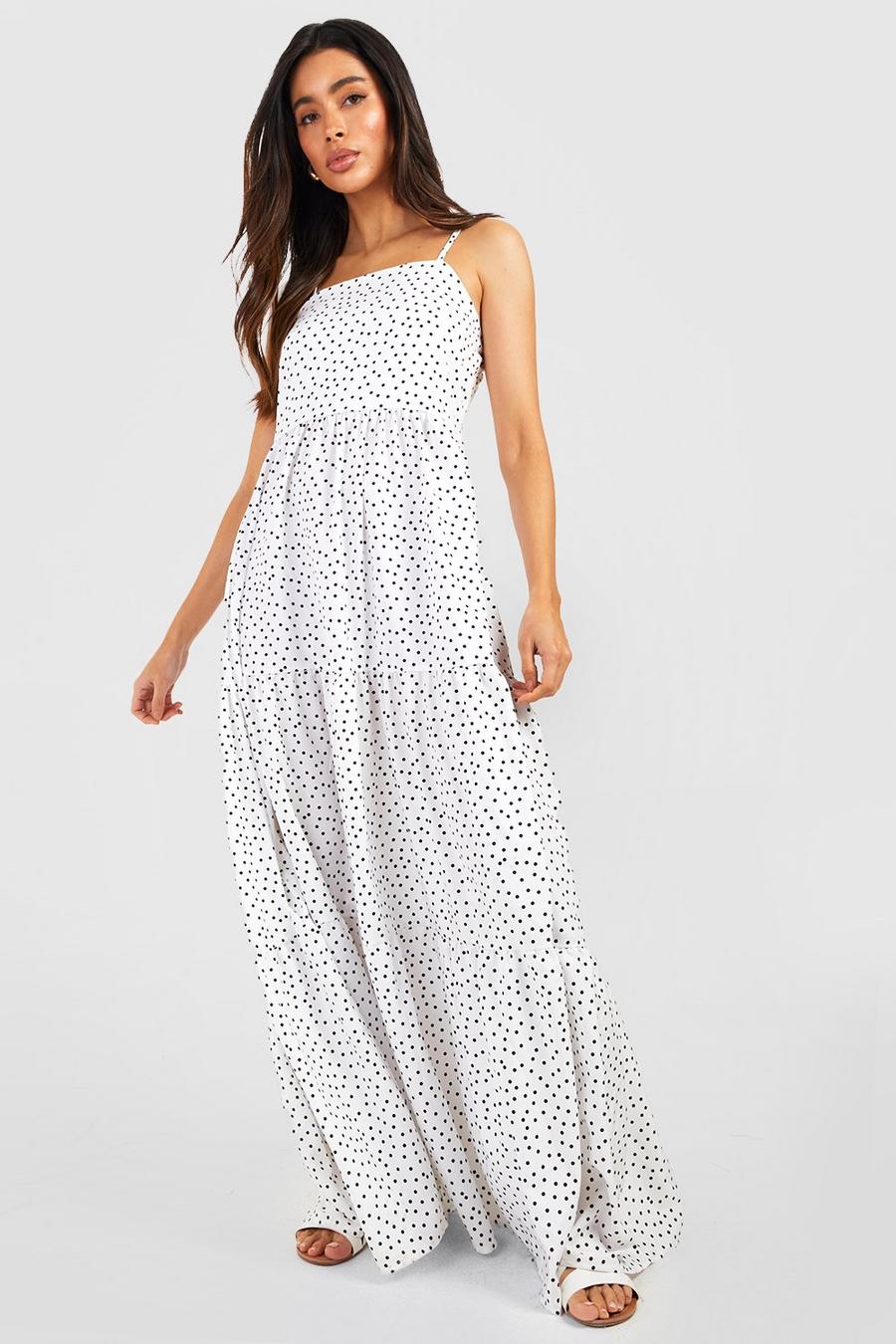 Ivory Polka Dot Tiered Maxi Dress image number 1
