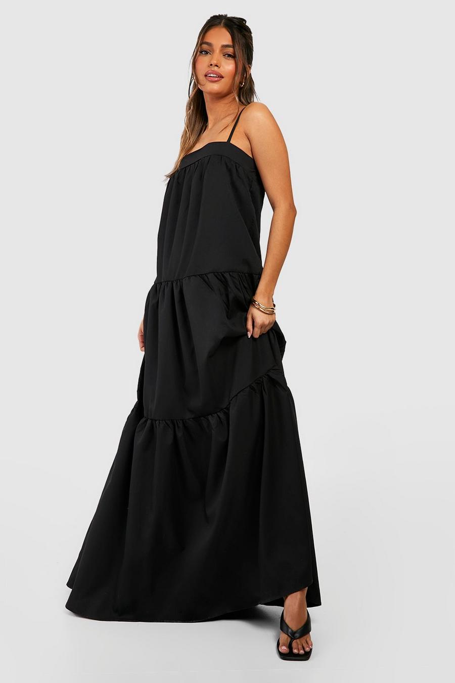 Black Strappy Tiered Maxi Dress image number 1