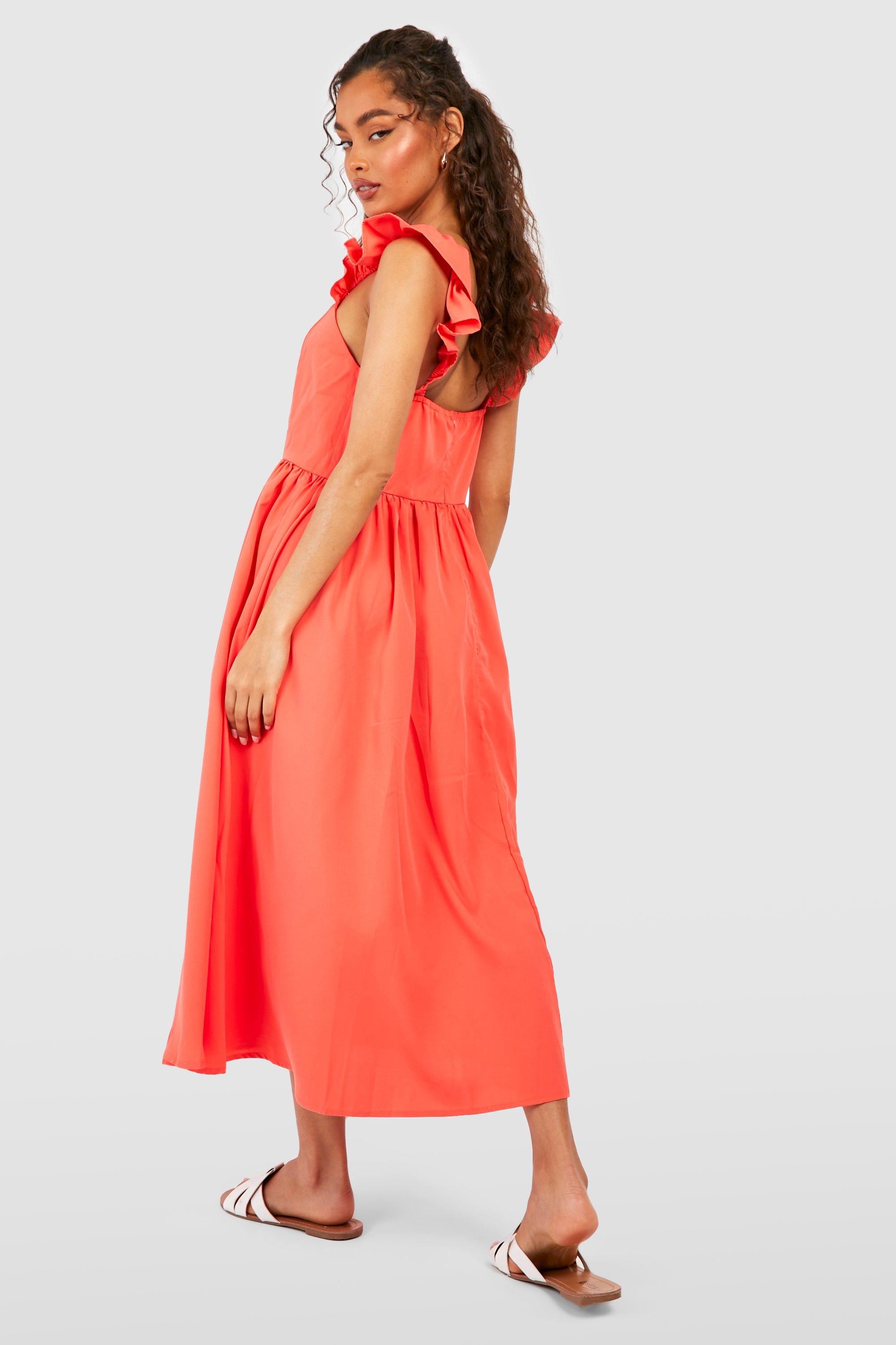 Boohoo red hot sale ruffle dress