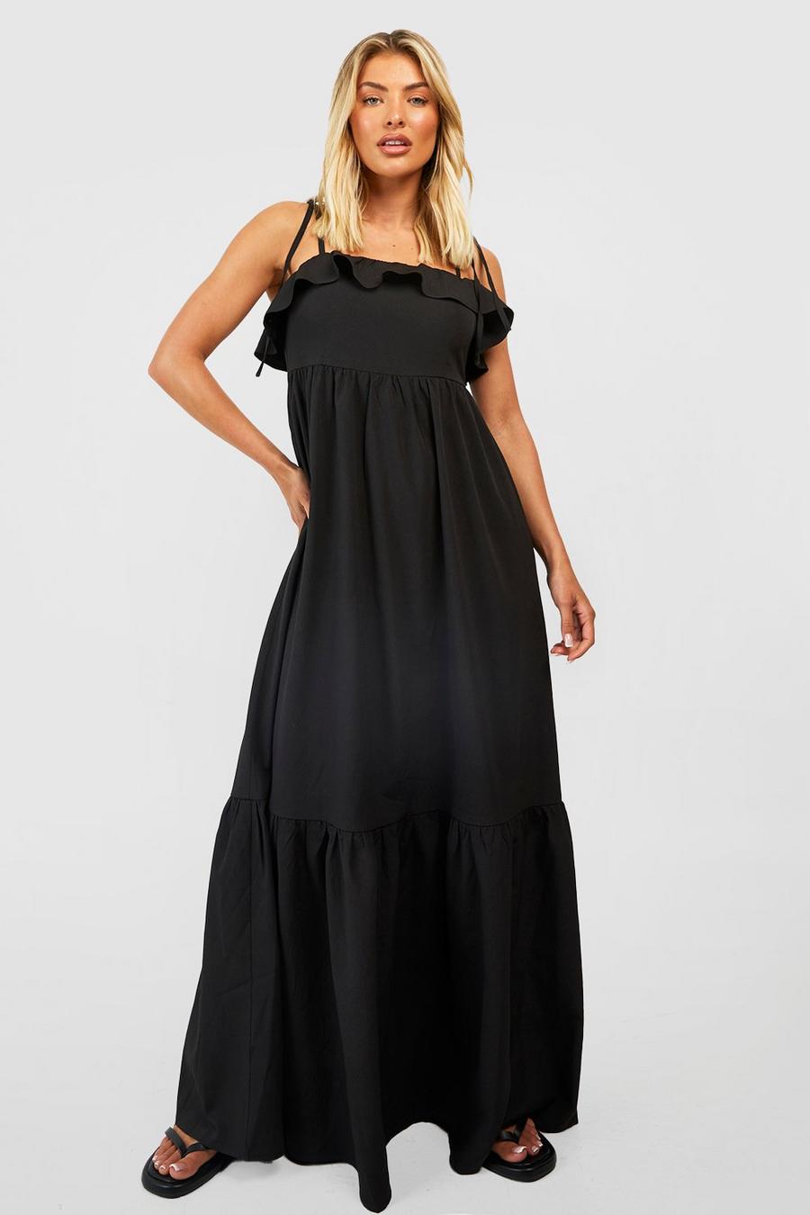 Black noir Ruffle Detail Tiered Maxi Dress