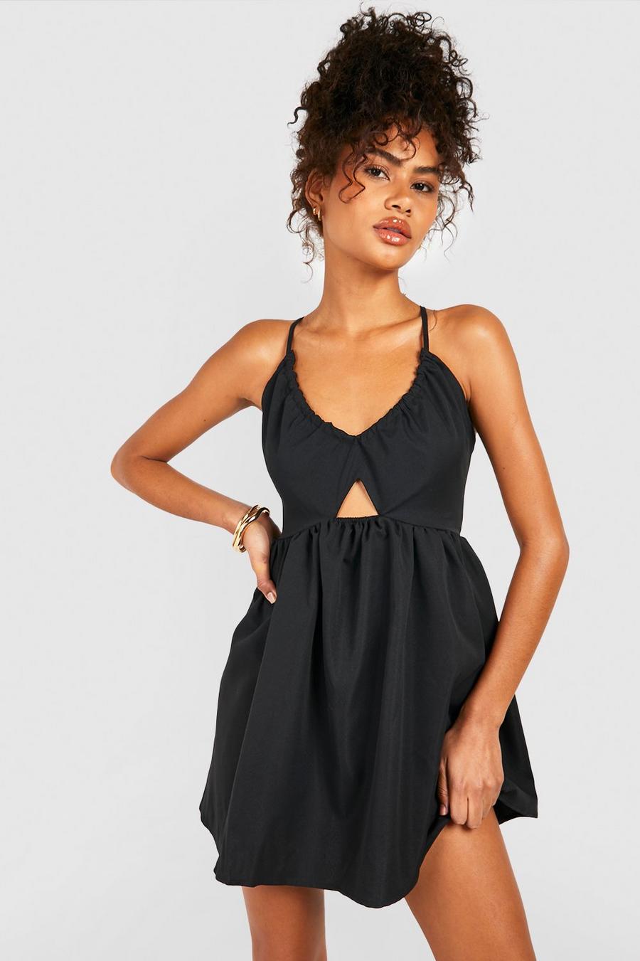 Black Cut Out Strappy Skater Dress