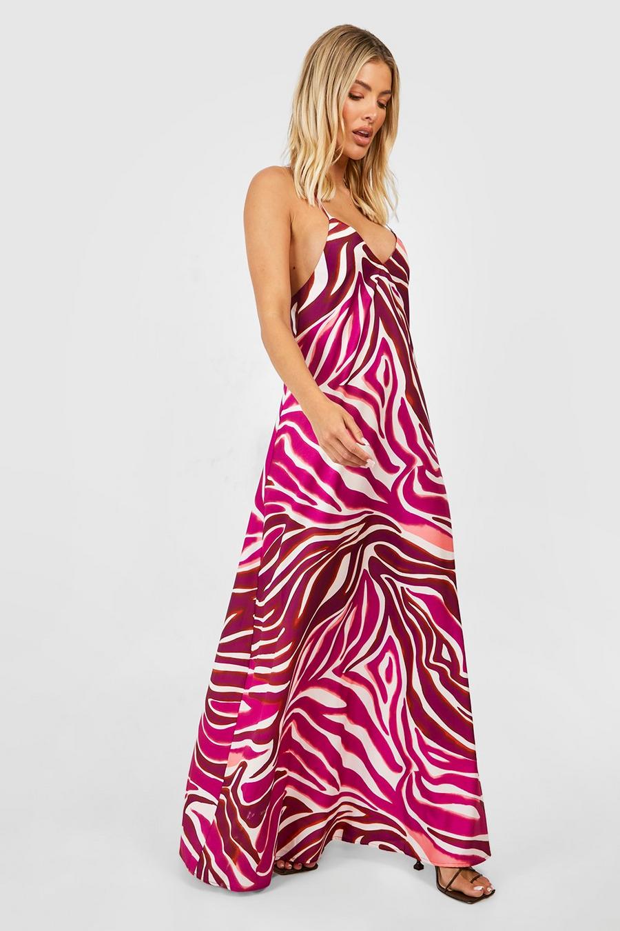 Pink Zebra Print Strappy Maxi Dress