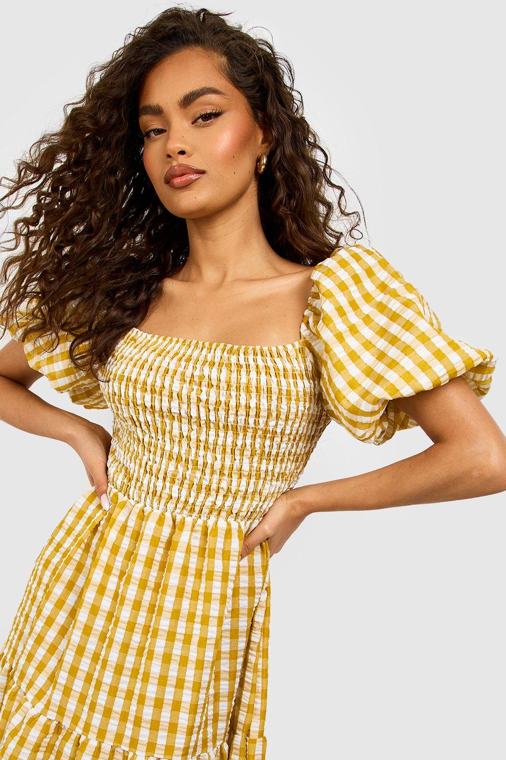 Gingham dress with discount sleeves