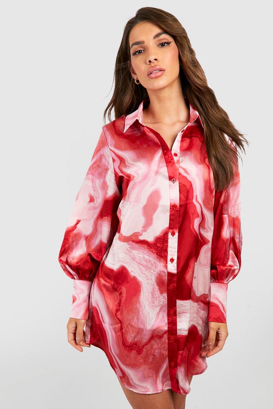 Pink Oversize mönstrad skjortklänning image number 1