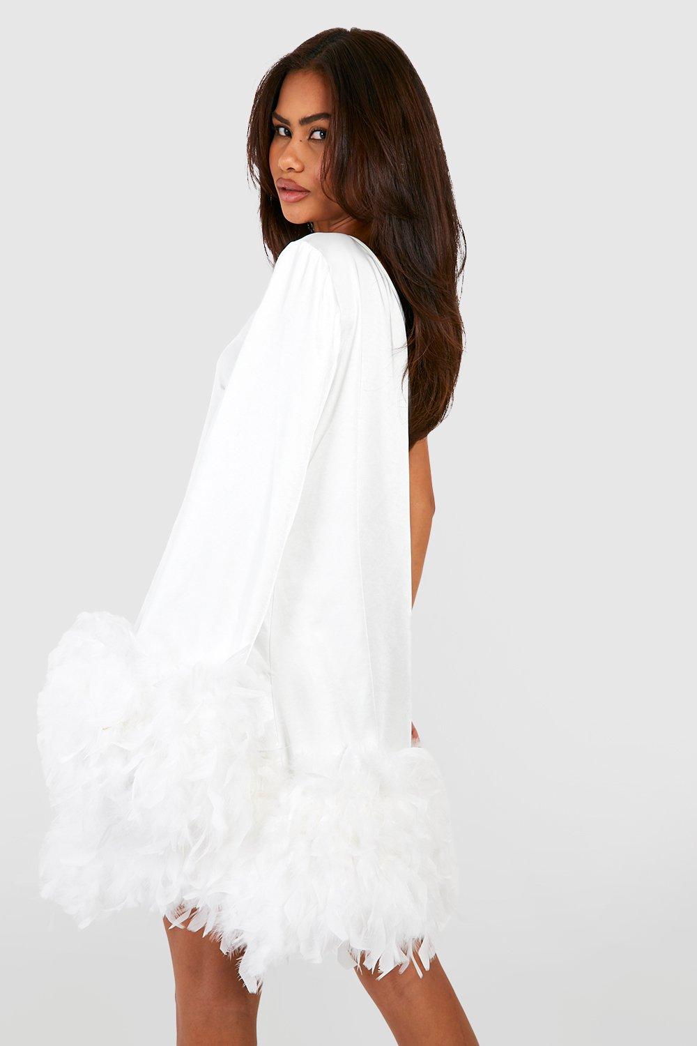 Low Back Feather Trim Mini Dress in Odette