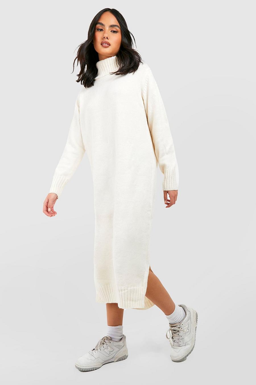 Ivory Premium Soft Turtleneck Knitted Midi Dress image number 1