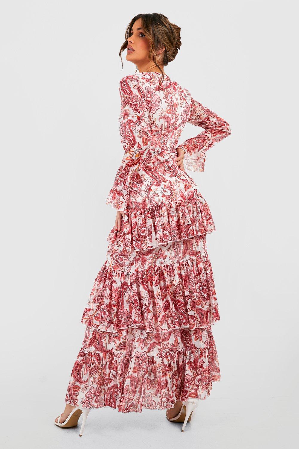 Printed Ruffle Hem Maxi Dress boohoo NO