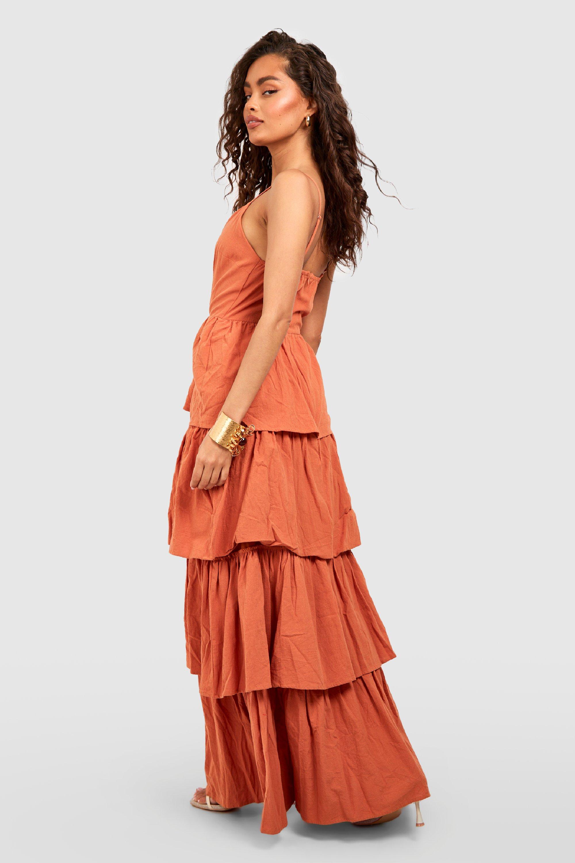 Linen V neck maxi dress with front split Vivien