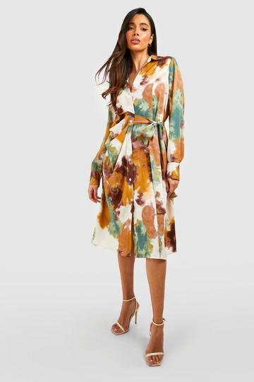 Printed Tie Detail Shirt Dress green