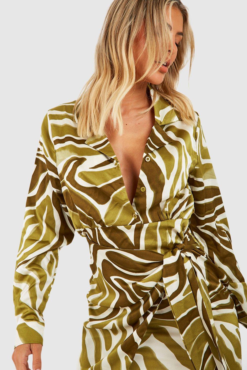 Leopard print clearance satin shirt dress