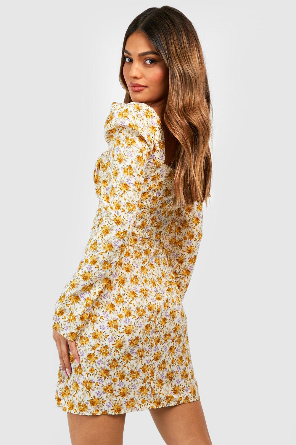 Yellow floral hot sale bodycon dress