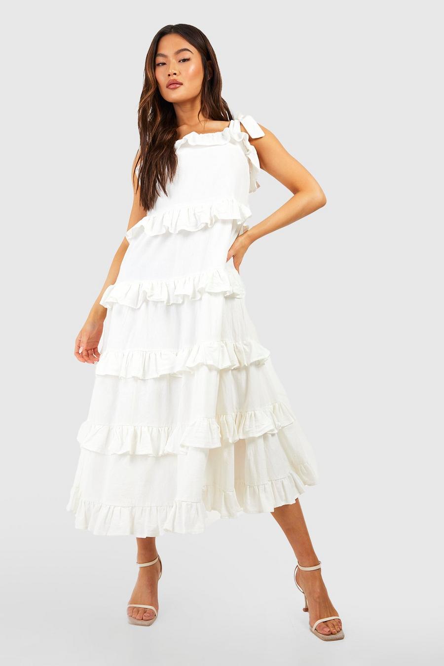 Ivory Tie Detail Ruffle Smock Midaxi Dress image number 1