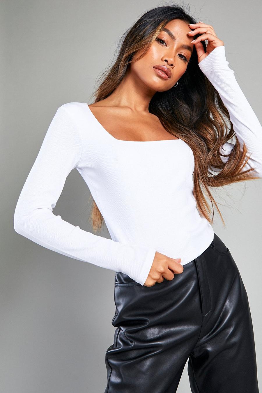 White Square Neck Long Sleeve Top image number 1