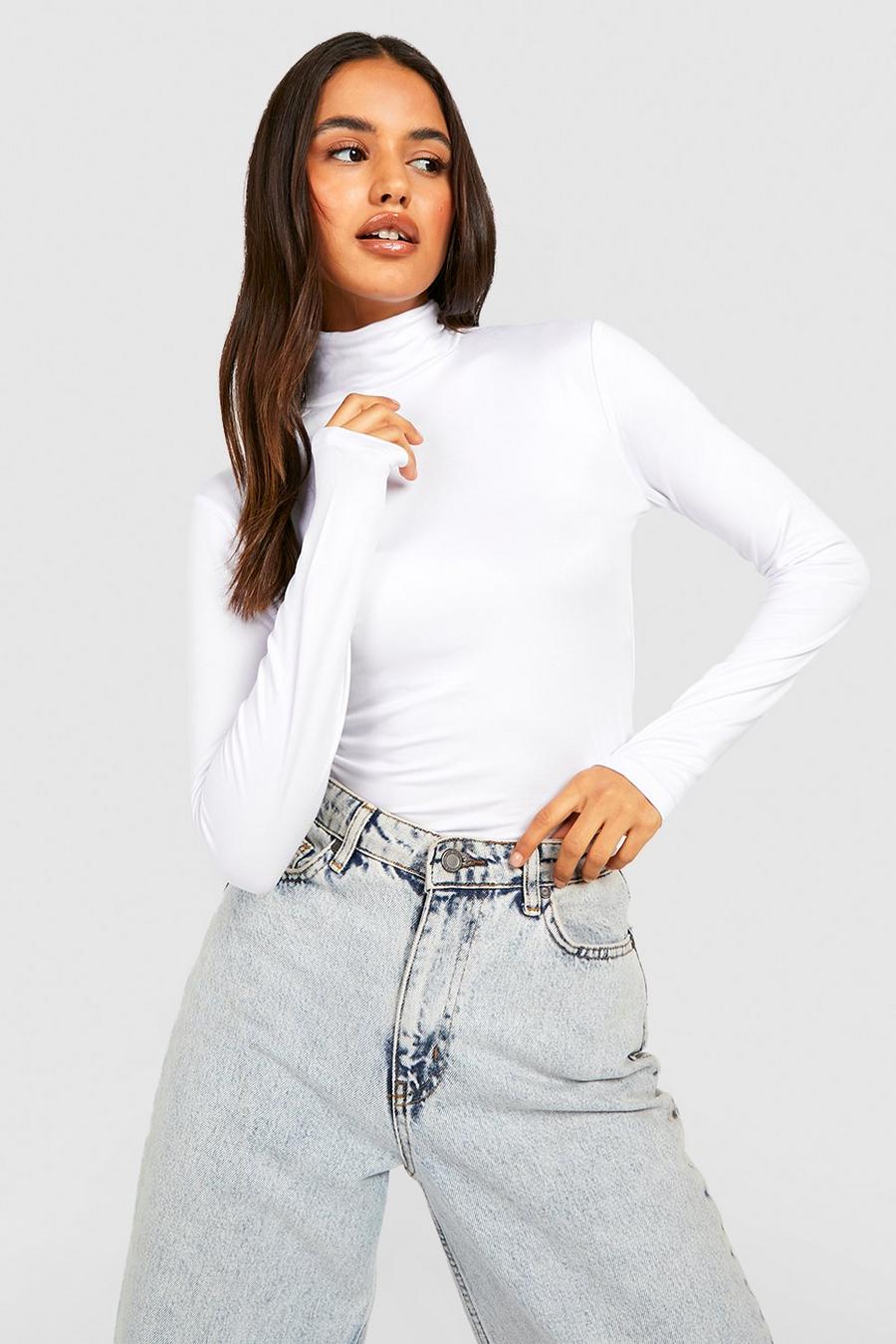 White High Neck Long Sleeve Top   image number 1