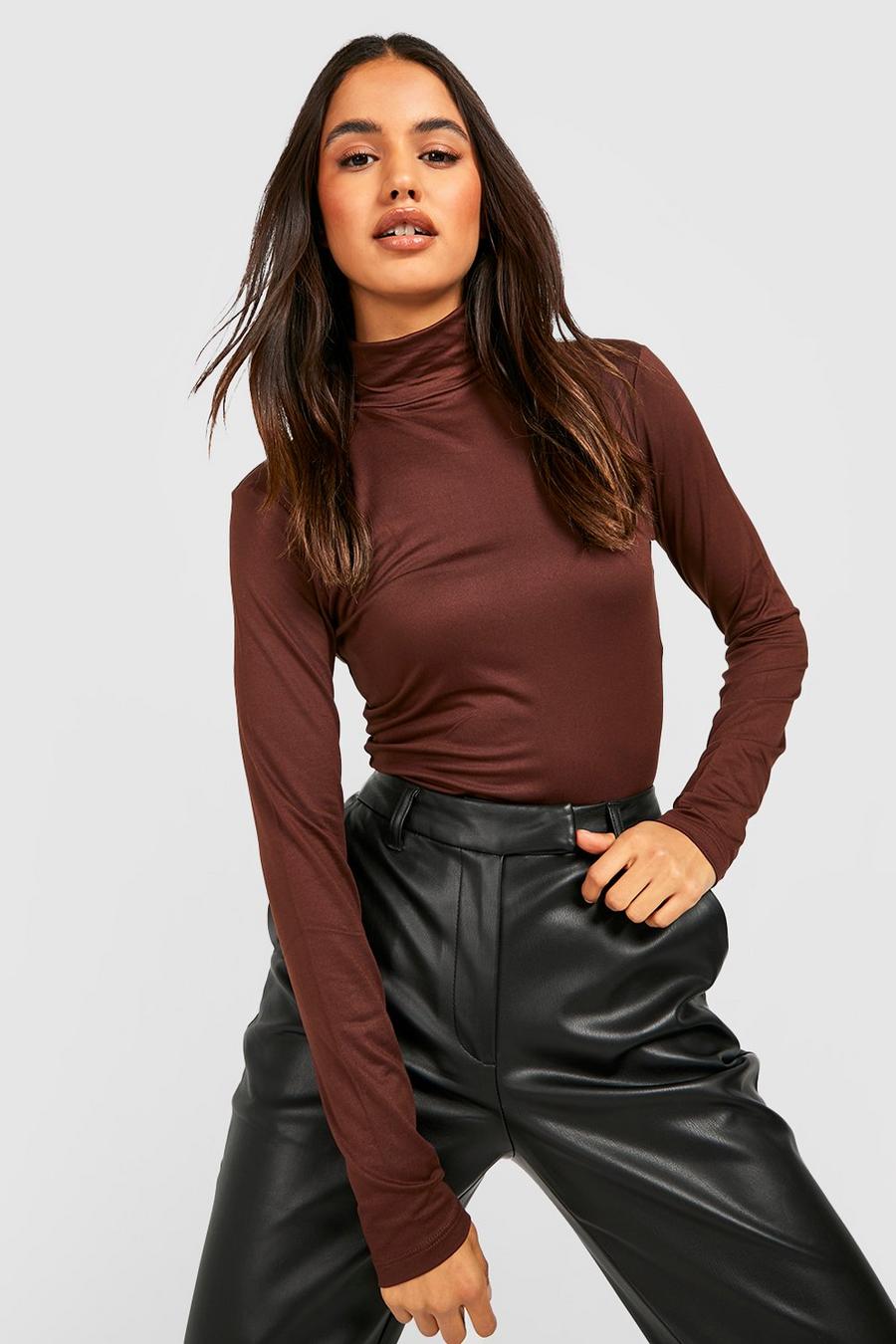 Chocolate High Neck Long Sleeve Top image number 1