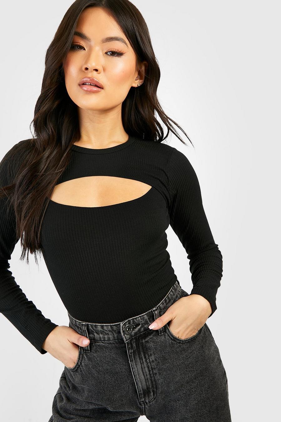 Black Cut Out Detail Long Sleeve Top image number 1