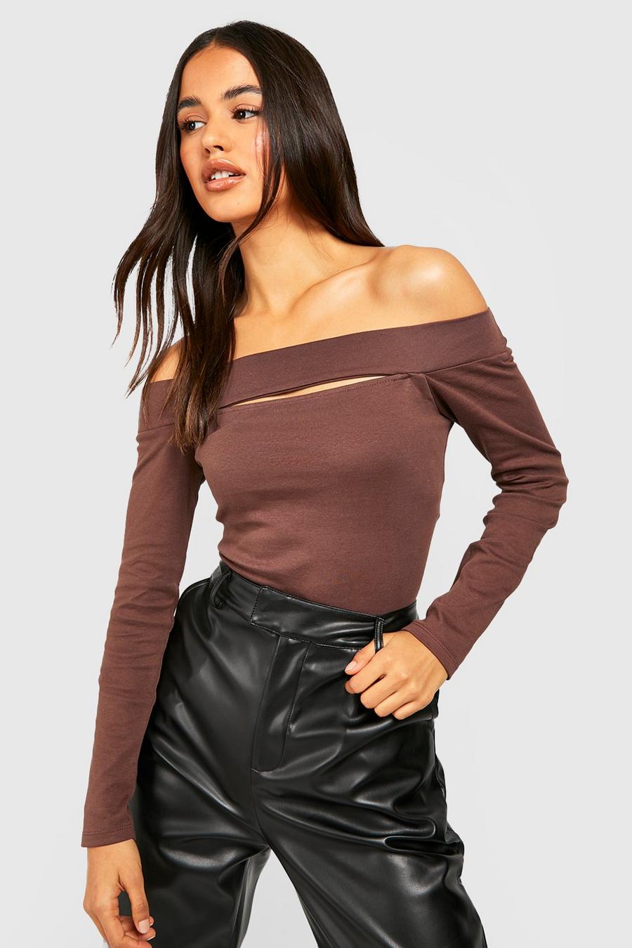 Taupe beige Off The Shoulder Cut Out Detail Top