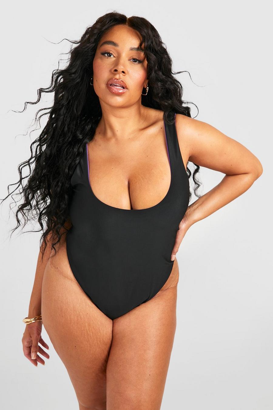 Black Plus Reversible Scoop Swimsuit image number 1
